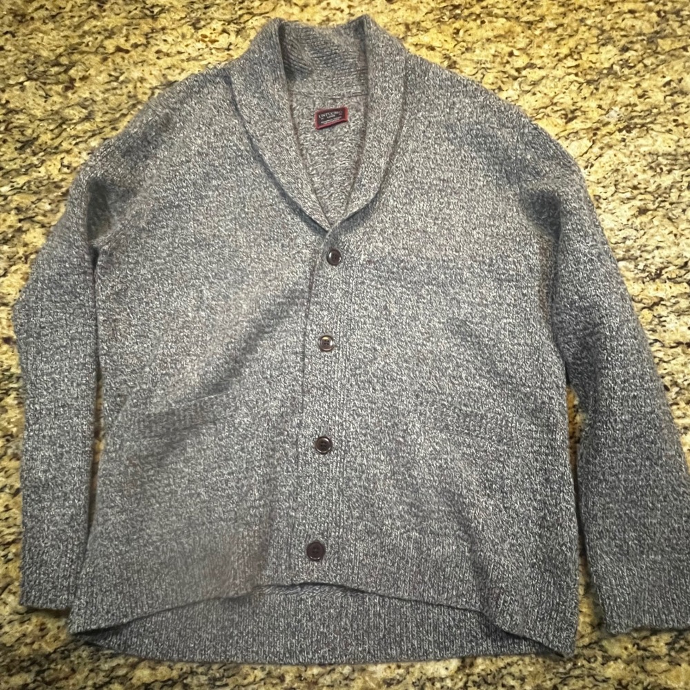 UNTUCKit Mens Gray Donegal Lambswool Blend Shawl Collar Cardigan Sweater Large‎